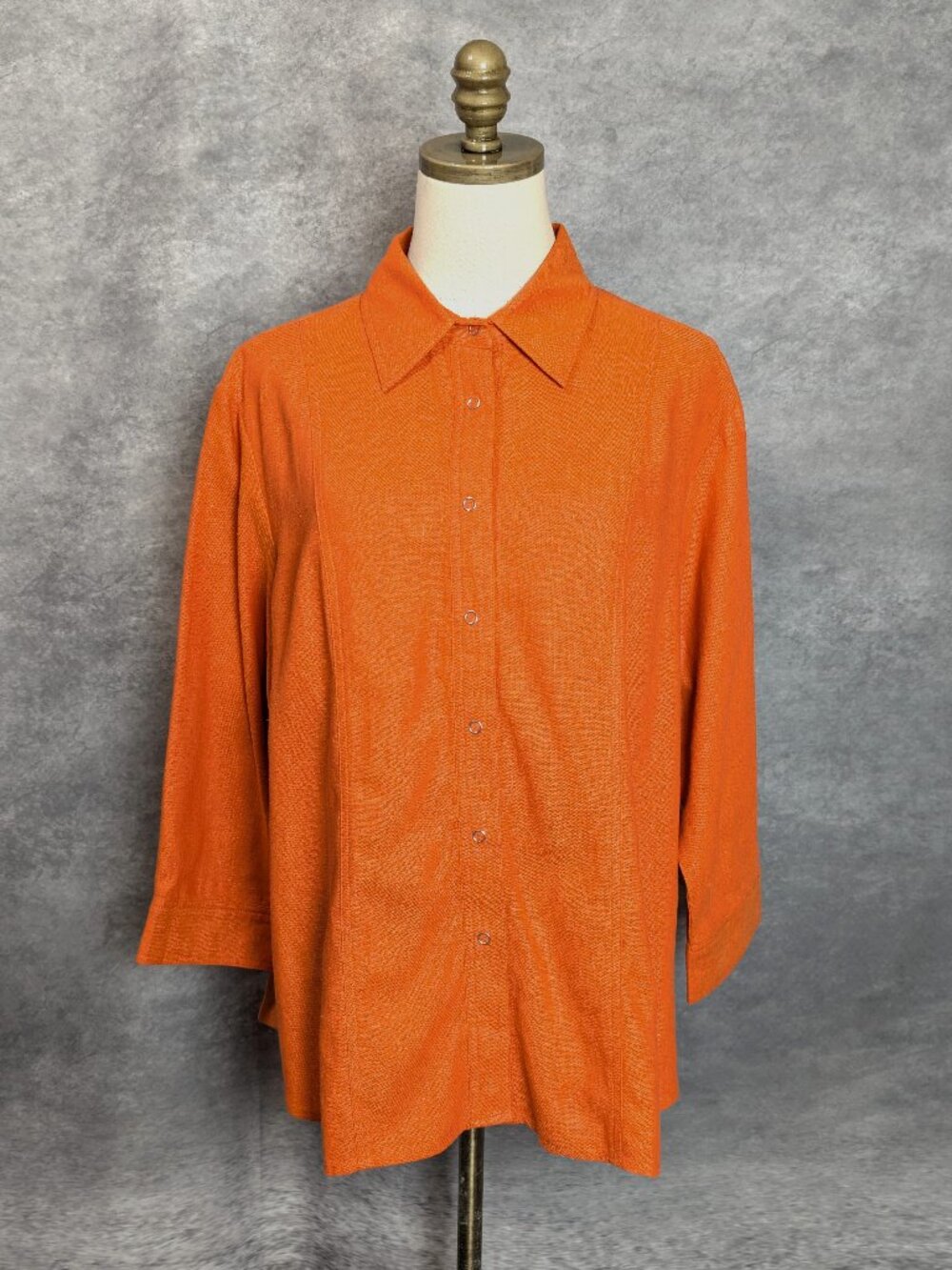 Coldwater Creek Orange Linen Blend Snap Front Shirt Blouse PXL Boho Coastal